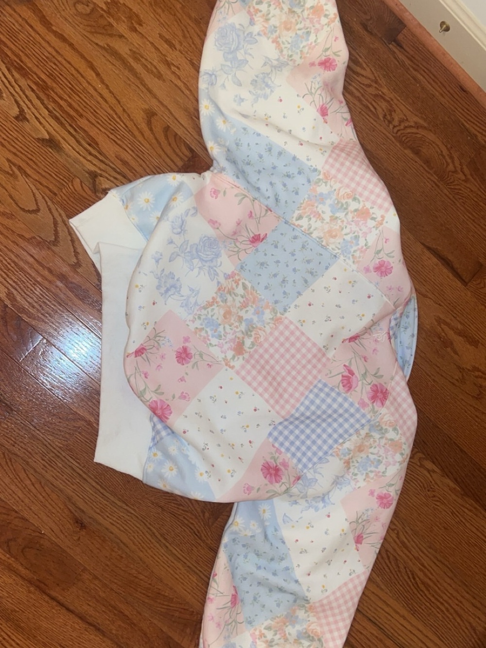 Altar'd State Pastel Patchwork Off-the-Shoulder Sweater - Pink, Blue, Cream - Picture 2 of 7